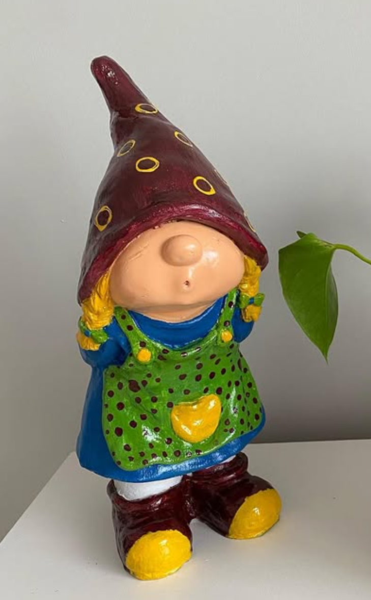 Little Girl Garden Gnome Statue, Girl Gnome Sculpture for Garden Decor, Handcrafted Little Girl Gnome Statue, Outdoor Garden Gnome Statue