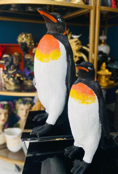 Realistic Penguin Statue Set, Handcrafted Penguin Statue, Large and Small Penguin Statues, King Penguin Figurine Set, Arctic Penguin Statue