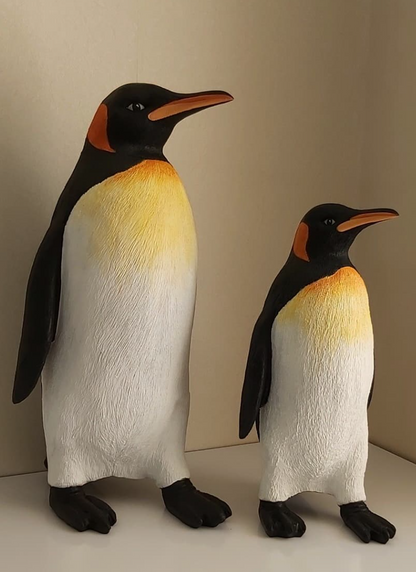 Realistic Penguin Statue Set, Handcrafted Penguin Statue, Large and Small Penguin Statues, King Penguin Figurine Set, Arctic Penguin Statue