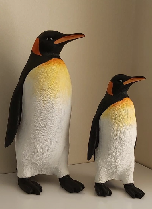 Realistic Penguin Statue Set, Handcrafted Penguin Statue, Large and Small Penguin Statues, King Penguin Figurine Set, Arctic Penguin Statue