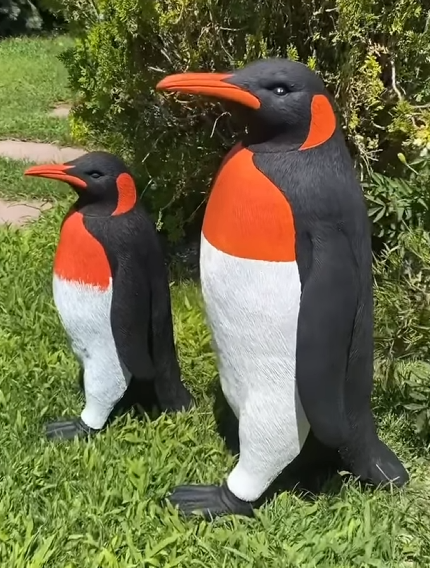 Realistic Penguin Statue Set, Handcrafted Penguin Statue, Large and Small Penguin Statues, King Penguin Figurine Set, Arctic Penguin Statue
