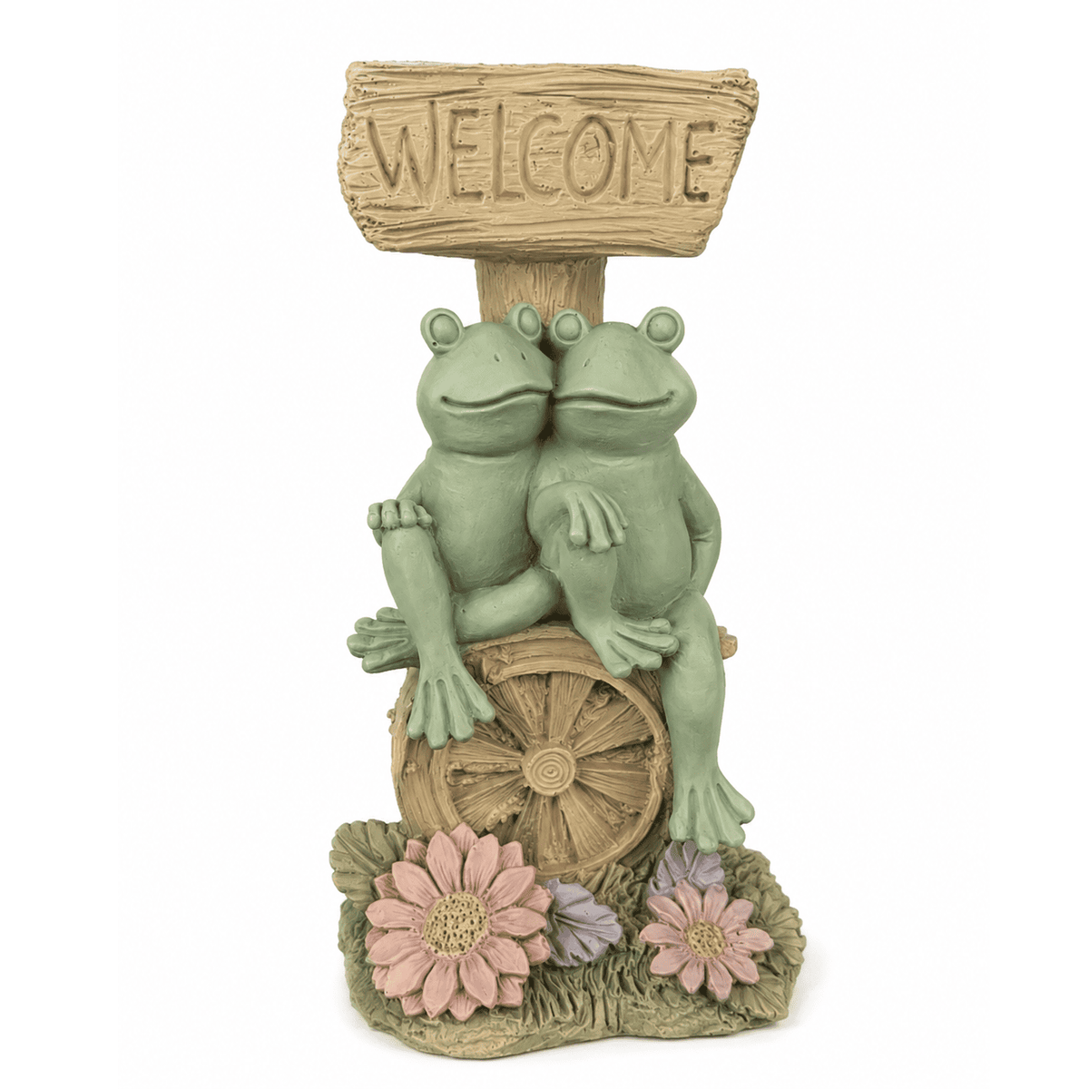 Welcome Frog Decor, Frog Statue with Welcome Sign, Polyester Garden Sculpture