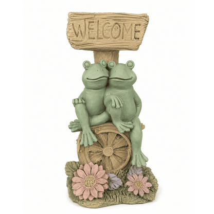 Welcome Frog Decor, Frog Statue with Welcome Sign, Polyester Garden Sculpture