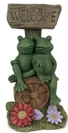 Welcome Frog Decor, Frog Statue with Welcome Sign, Polyester Garden Sculpture