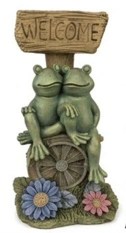 Welcome Frog Decor, Frog Statue with Welcome Sign, Polyester Garden Sculpture