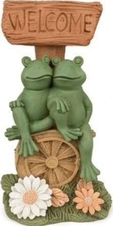Welcome Frog Decor, Frog Statue with Welcome Sign, Polyester Garden Sculpture