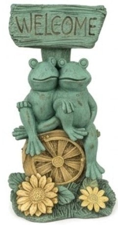 Welcome Frog Decor, Frog Statue with Welcome Sign, Polyester Garden Sculpture