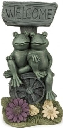Welcome Frog Decor, Frog Statue with Welcome Sign, Polyester Garden Sculpture