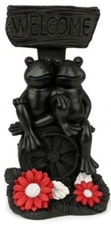Welcome Frog Decor, Frog Statue with Welcome Sign, Polyester Garden Sculpture