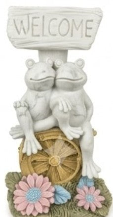 Welcome Frog Decor, Frog Statue with Welcome Sign, Polyester Garden Sculpture