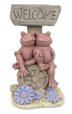 Welcome Frog Decor, Frog Statue with Welcome Sign, Polyester Garden Sculpture