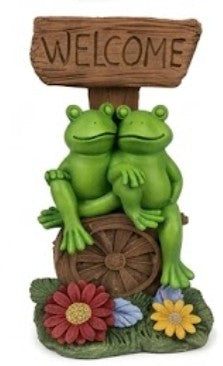 Welcome Frog Decor, Frog Statue with Welcome Sign, Polyester Garden Sculpture