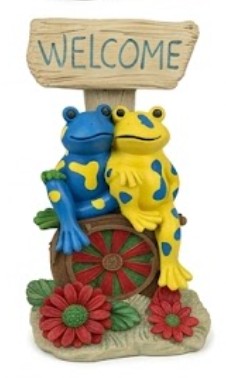 Welcome Frog Decor, Frog Statue with Welcome Sign, Polyester Garden Sculpture