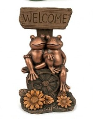 Welcome Frog Decor, Frog Statue with Welcome Sign, Polyester Garden Sculpture