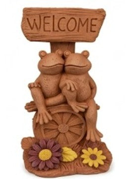 Welcome Frog Decor, Frog Statue with Welcome Sign, Polyester Garden Sculpture