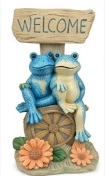 Welcome Frog Decor, Frog Statue with Welcome Sign, Polyester Garden Sculpture
