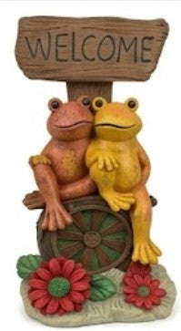 Welcome Frog Decor, Frog Statue with Welcome Sign, Polyester Garden Sculpture