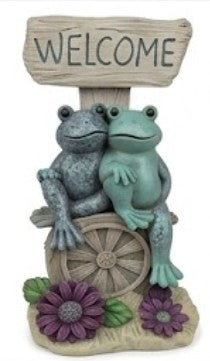 Welcome Frog Decor, Frog Statue with Welcome Sign, Polyester Garden Sculpture