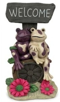 Welcome Frog Decor, Frog Statue with Welcome Sign, Polyester Garden Sculpture