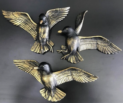 Flying Bird Wall Decor Set, Wall Mounted Bird Sculpture Trio, Set of 3 Bird Wall Hangings, Polyester Bird Wall Art Set, Bird Trio Wall Decor
