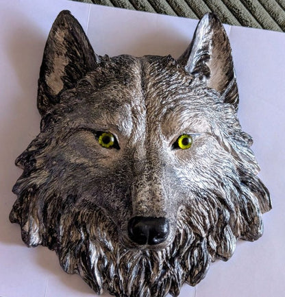 Handmade 3D Wolf Wall Art, Wild Animal Decor, Wolf Head Sculpture, Dog Statue