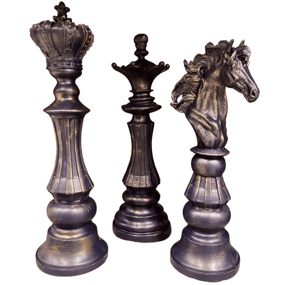 Chess Statues Set of 3, Chess Art Sculptures, Decorative Chess Statues, Chess Sculpture, Chess Lover Gift Set, Chess Decor, Chess Statue, Chess Decor, Chess Objects