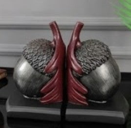 Rustic Acorn Bookends, Nature-Inspired Book Stoppers, Oak Leaf Bookend Set, Woodland Home Decor, Acorn Bookends Set, Oak Leaf Bookends, Acorn Bookshelf, Oak Leaf Bookshelf