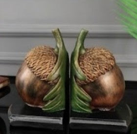 Rustic Acorn Bookends, Nature-Inspired Book Stoppers, Oak Leaf Bookend Set, Woodland Home Decor, Acorn Bookends Set, Oak Leaf Bookends, Acorn Bookshelf, Oak Leaf Bookshelf