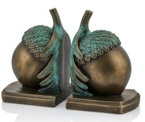 Rustic Acorn Bookends, Nature-Inspired Book Stoppers, Oak Leaf Bookend Set, Woodland Home Decor, Acorn Bookends Set, Oak Leaf Bookends, Acorn Bookshelf, Oak Leaf Bookshelf