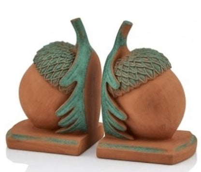 Rustic Acorn Bookends, Nature-Inspired Book Stoppers, Oak Leaf Bookend Set, Woodland Home Decor, Acorn Bookends Set, Oak Leaf Bookends, Acorn Bookshelf, Oak Leaf Bookshelf