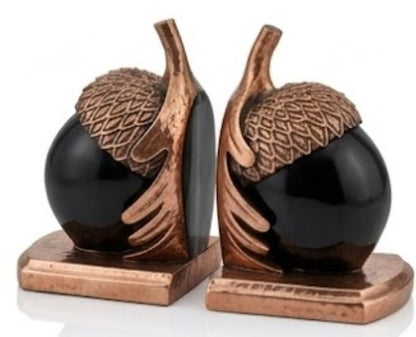 Rustic Acorn Bookends, Nature-Inspired Book Stoppers, Oak Leaf Bookend Set, Woodland Home Decor, Acorn Bookends Set, Oak Leaf Bookends, Acorn Bookshelf, Oak Leaf Bookshelf
