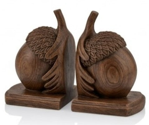 Rustic Acorn Bookends, Nature-Inspired Book Stoppers, Oak Leaf Bookend Set, Woodland Home Decor, Acorn Bookends Set, Oak Leaf Bookends, Acorn Bookshelf, Oak Leaf Bookshelf