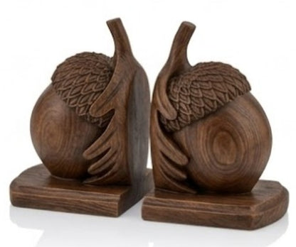 Rustic Acorn Bookends, Nature-Inspired Book Stoppers, Oak Leaf Bookend Set, Woodland Home Decor, Acorn Bookends Set, Oak Leaf Bookends, Acorn Bookshelf, Oak Leaf Bookshelf