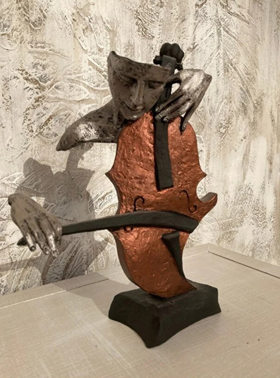 Handmade Abstract Cellist Decor, Musician Sculpture, Handmade Cellist Statue, Modern Music Art Decor, Abstract Cello Sculpture, Cello Statue