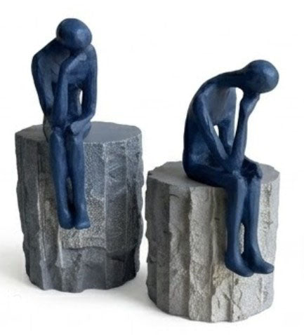 Set di 2 sculture umane del pensatore, scultura umana astratta, arte minimalista della figura umana, scultura d'arte moderna, decorazione dell'uomo pensatore, scultura dell'uomo pensatore, statua dell'uomo pensatore