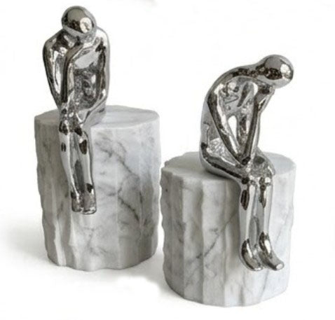 Set di 2 sculture umane del pensatore, scultura umana astratta, arte minimalista della figura umana, scultura d'arte moderna, decorazione dell'uomo pensatore, scultura dell'uomo pensatore, statua dell'uomo pensatore