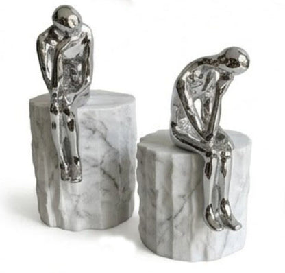 Set di 2 sculture umane del pensatore, scultura umana astratta, arte minimalista della figura umana, scultura d'arte moderna, decorazione dell'uomo pensatore, scultura dell'uomo pensatore, statua dell'uomo pensatore