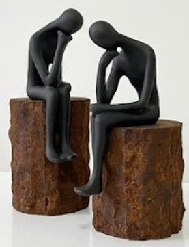 Set di 2 sculture umane del pensatore, scultura umana astratta, arte minimalista della figura umana, scultura d'arte moderna, decorazione dell'uomo pensatore, scultura dell'uomo pensatore, statua dell'uomo pensatore