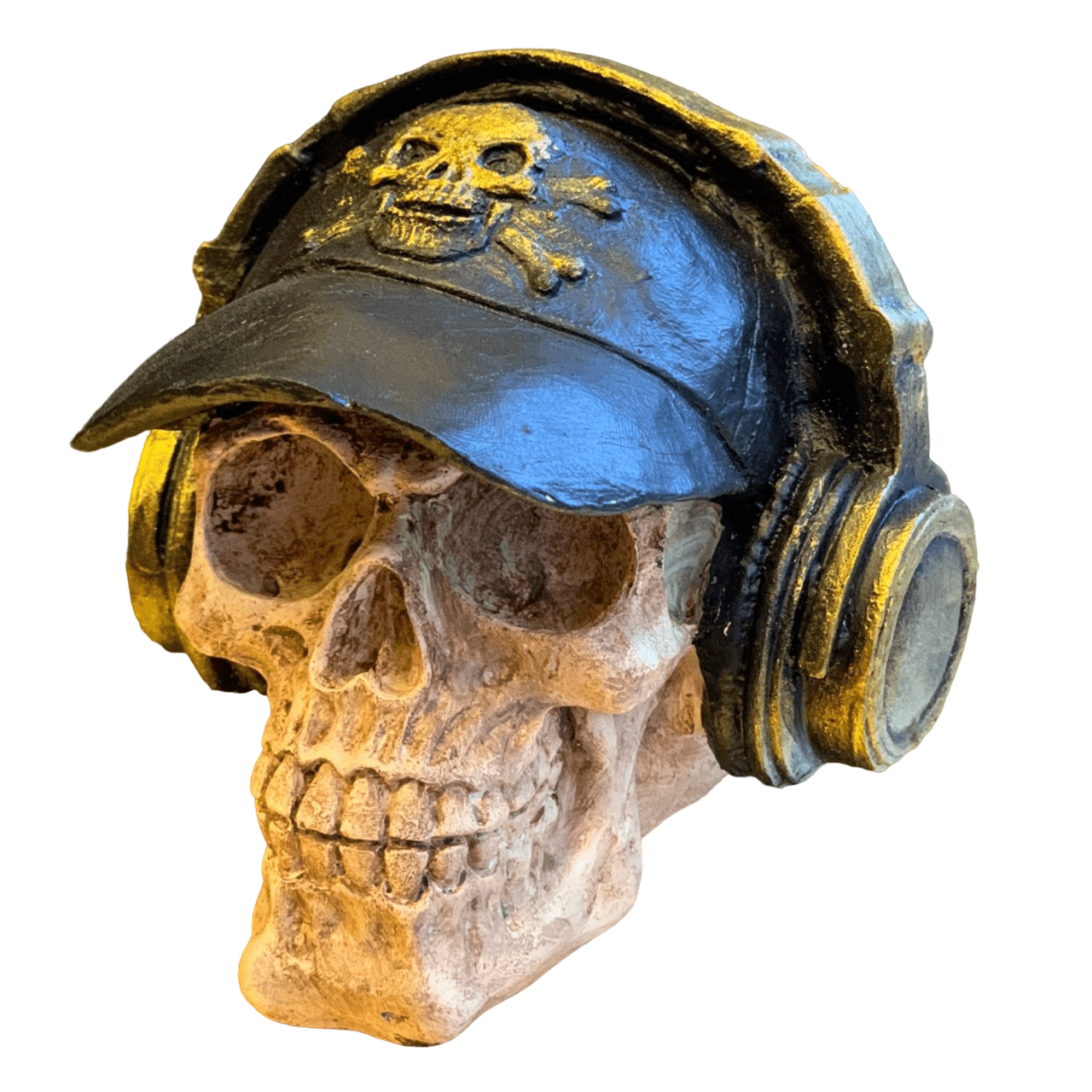 Handmade Skull Decor, Skull Sculpture, Skeleton Head Decor, Gothic Skull Statue, Halloween Skull Statue, Handmade Skull Headphones Statue