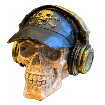 Handmade Skull Decor, Skull Sculpture, Skeleton Head Decor, Gothic Skull Statue, Halloween Skull Statue, Handmade Skull Headphones Statue