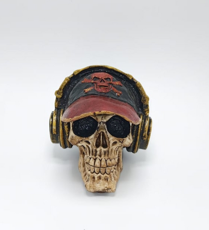 Handmade Skull Decor, Skull Sculpture, Skeleton Head Decor, Gothic Skull Statue, Halloween Skull Statue, Handmade Skull Headphones Statue