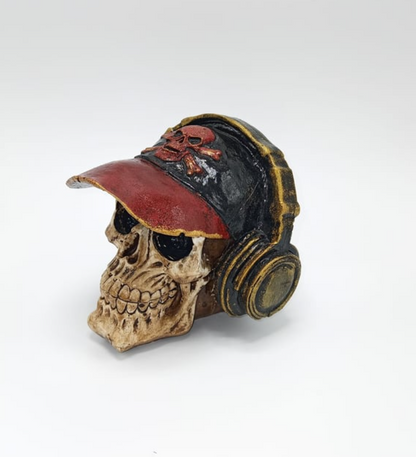 Handmade Skull Decor, Skull Sculpture, Skeleton Head Decor, Gothic Skull Statue, Halloween Skull Statue, Handmade Skull Headphones Statue
