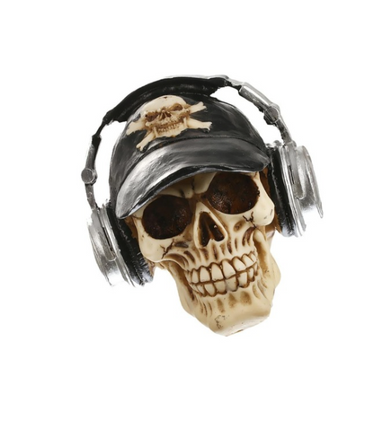 Handmade Skull Decor, Skull Sculpture, Skeleton Head Decor, Gothic Skull Statue, Halloween Skull Statue, Handmade Skull Headphones Statue