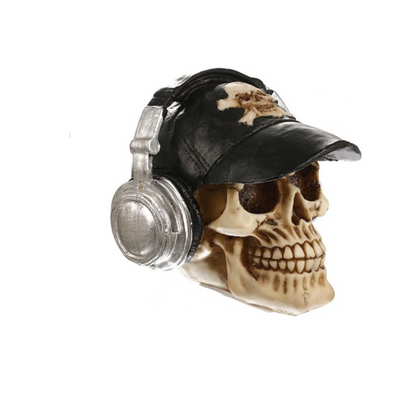 Handmade Skull Decor, Skull Sculpture, Skeleton Head Decor, Gothic Skull Statue, Halloween Skull Statue, Handmade Skull Headphones Statue