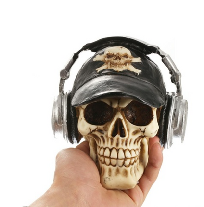 Handmade Skull Decor, Skull Sculpture, Skeleton Head Decor, Gothic Skull Statue, Halloween Skull Statue, Handmade Skull Headphones Statue