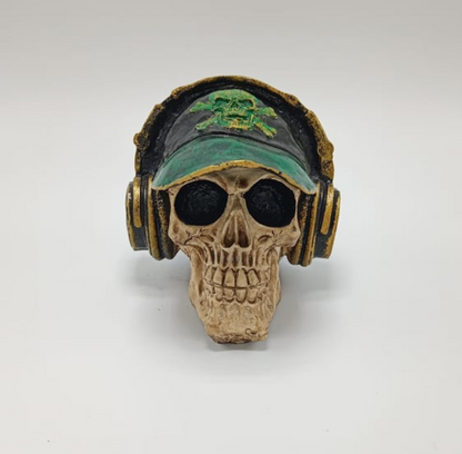 Handmade Skull Decor, Skull Sculpture, Skeleton Head Decor, Gothic Skull Statue, Halloween Skull Statue, Handmade Skull Headphones Statue