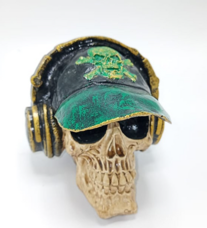 Handmade Skull Decor, Skull Sculpture, Skeleton Head Decor, Gothic Skull Statue, Halloween Skull Statue, Handmade Skull Headphones Statue
