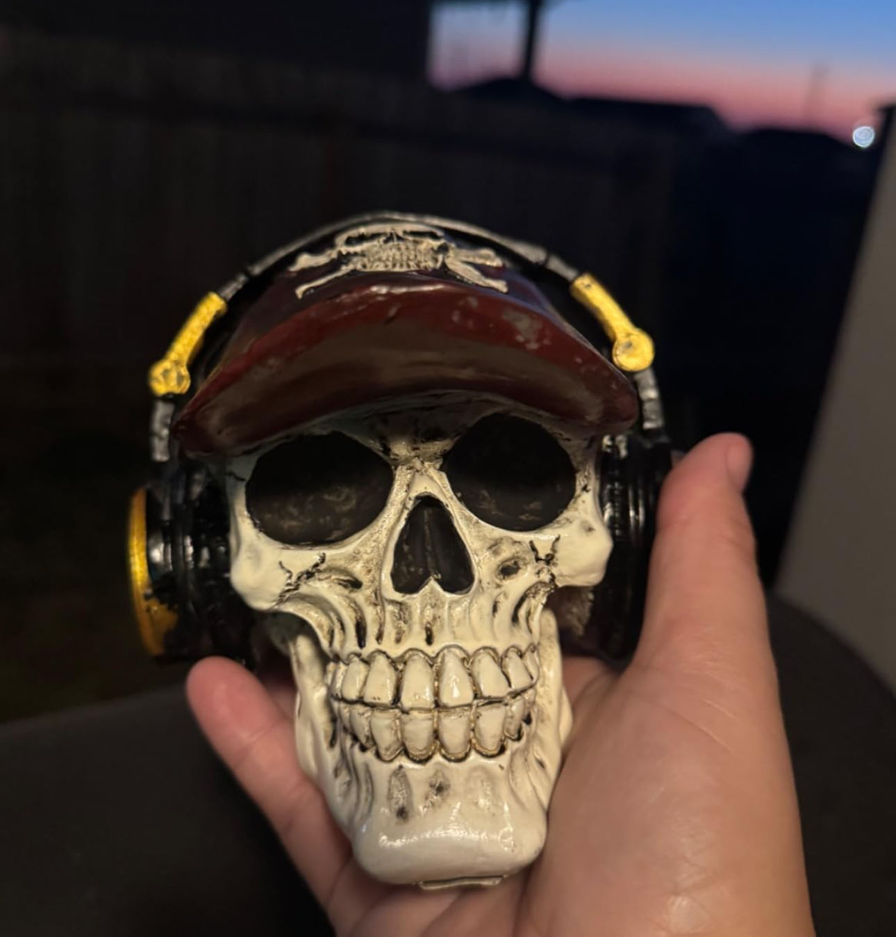Handmade Skull Decor, Skull Sculpture, Skeleton Head Decor, Gothic Skull Statue, Halloween Skull Statue, Handmade Skull Headphones Statue