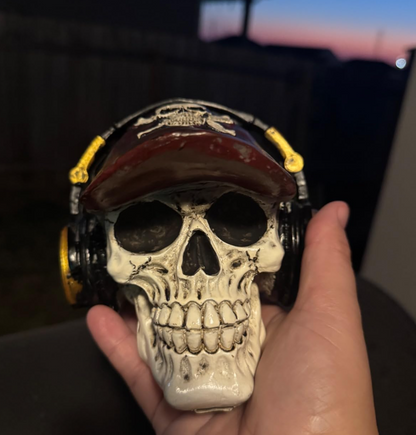Handmade Skull Decor, Skull Sculpture, Skeleton Head Decor, Gothic Skull Statue, Halloween Skull Statue, Handmade Skull Headphones Statue