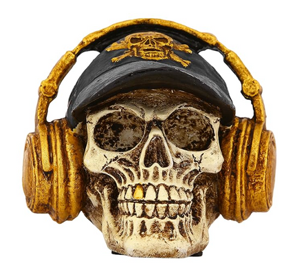 Handmade Skull Decor, Skull Sculpture, Skeleton Head Decor, Gothic Skull Statue, Halloween Skull Statue, Handmade Skull Headphones Statue